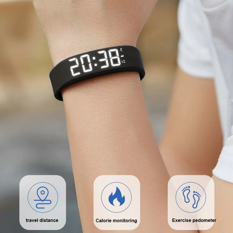LED Smart Bracelet with Pedometer & Vibration Alarm